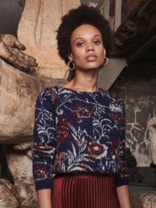 Sezane Sweaters - Sezane Owen Floral Blue Scoop Neck Sweater
